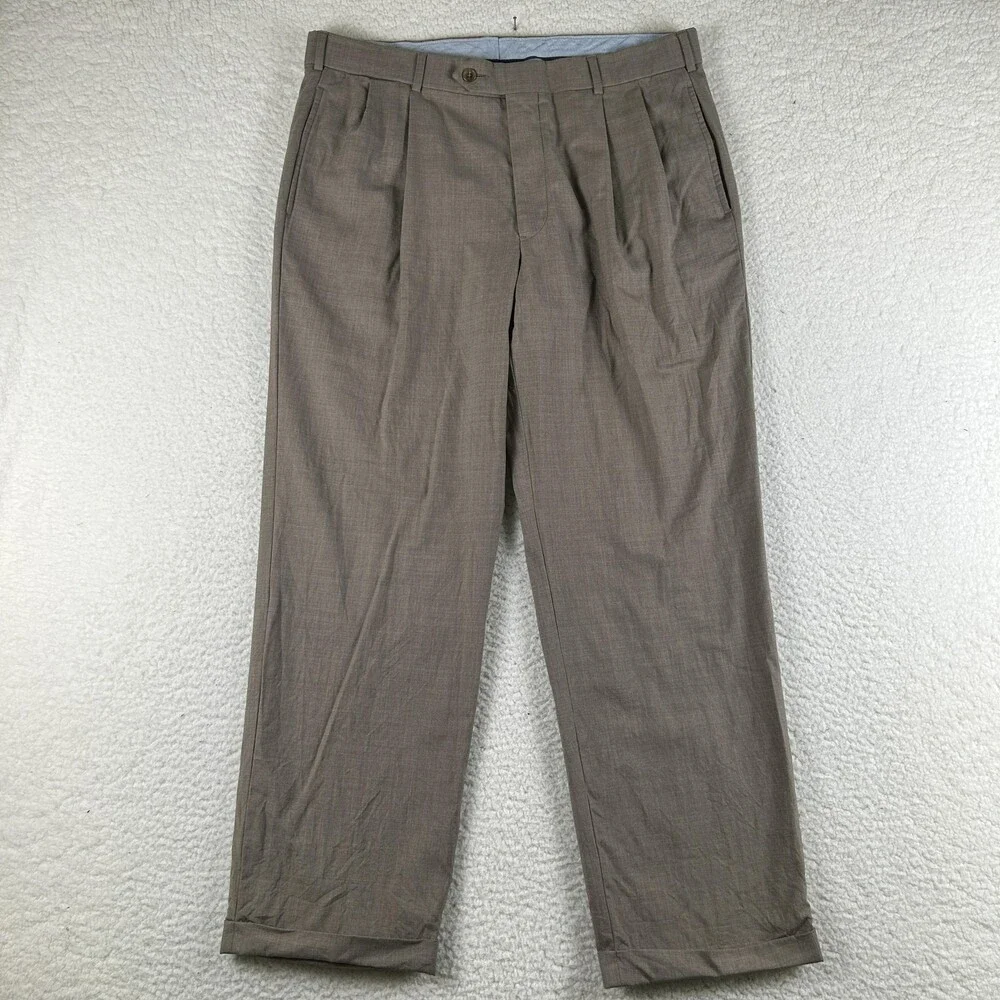 Brooks Brothers Pants Mens 35x29 Brown Madison Wool Pleated Cuffed Dress Slacks